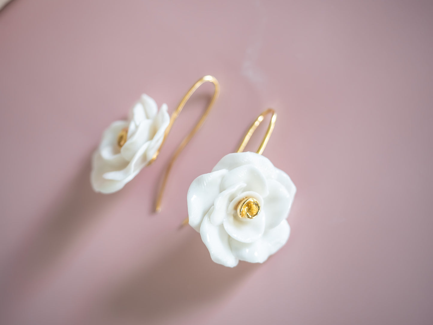 White Rose Hook Earring