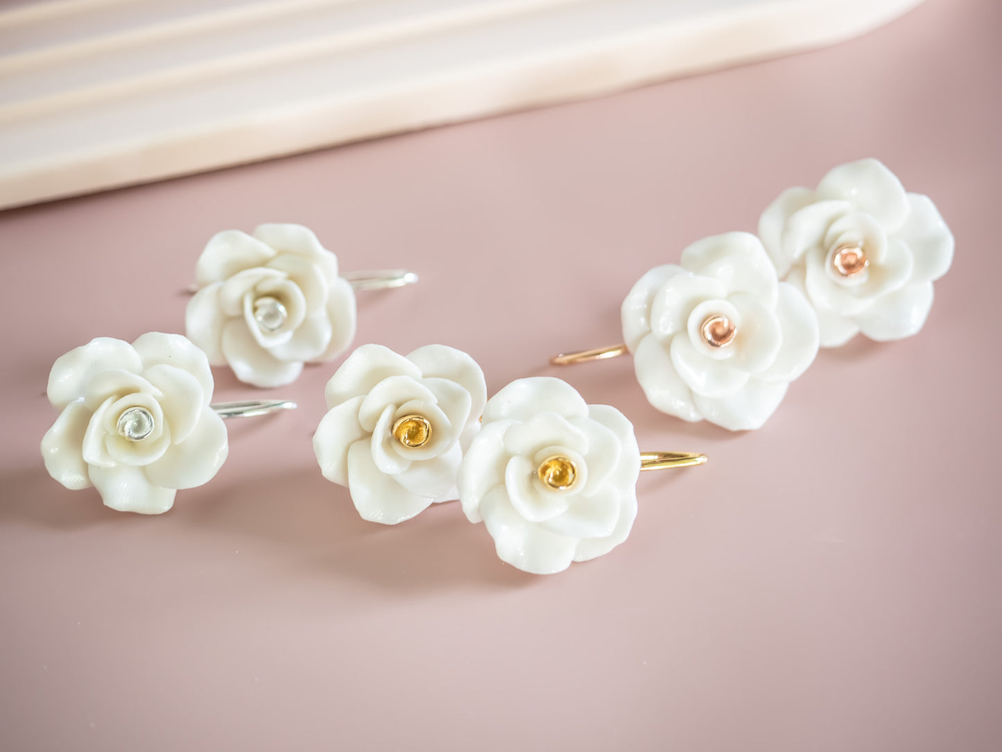 White Rose Hook Earring