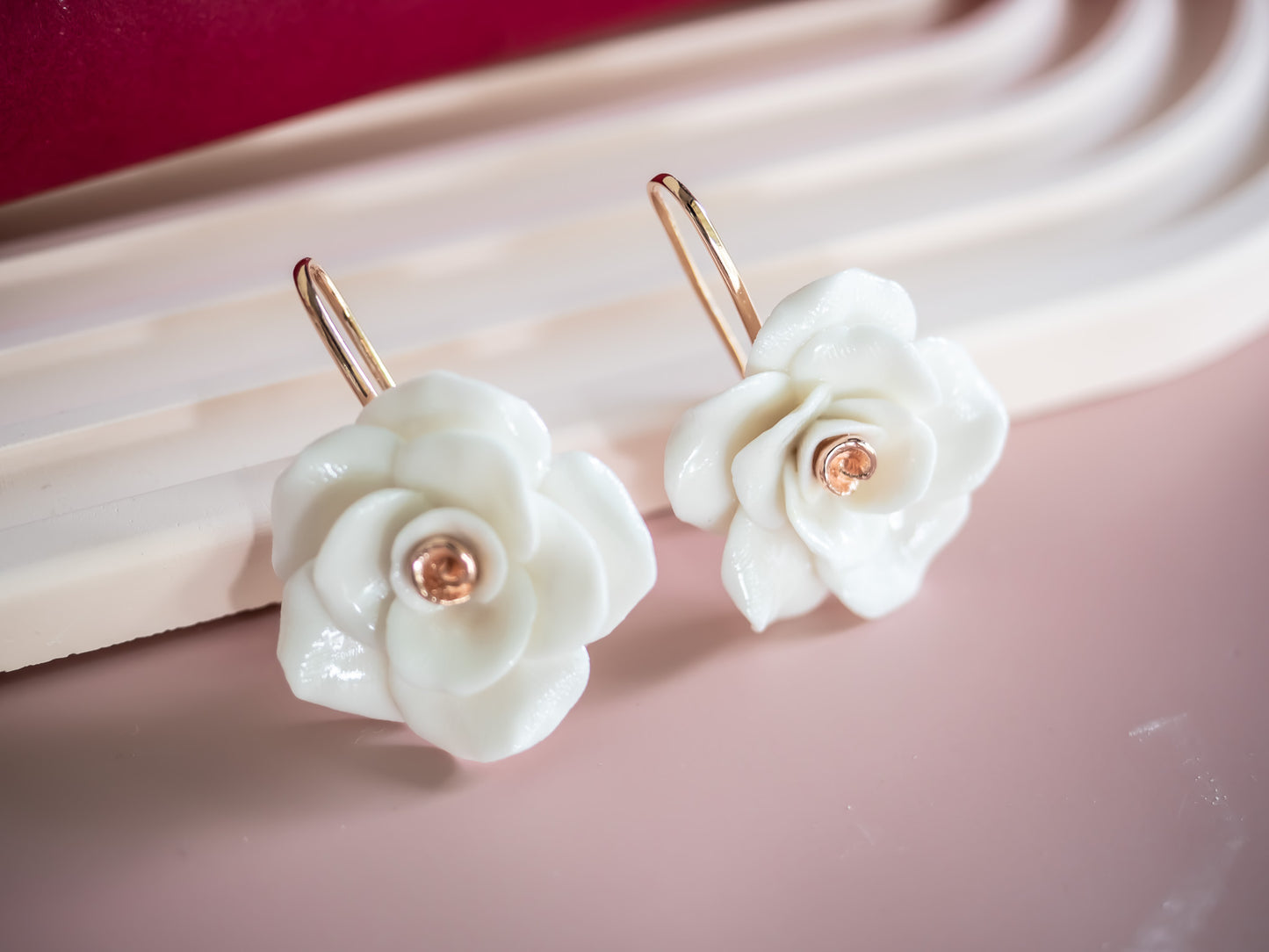 White Rose Hook Earring