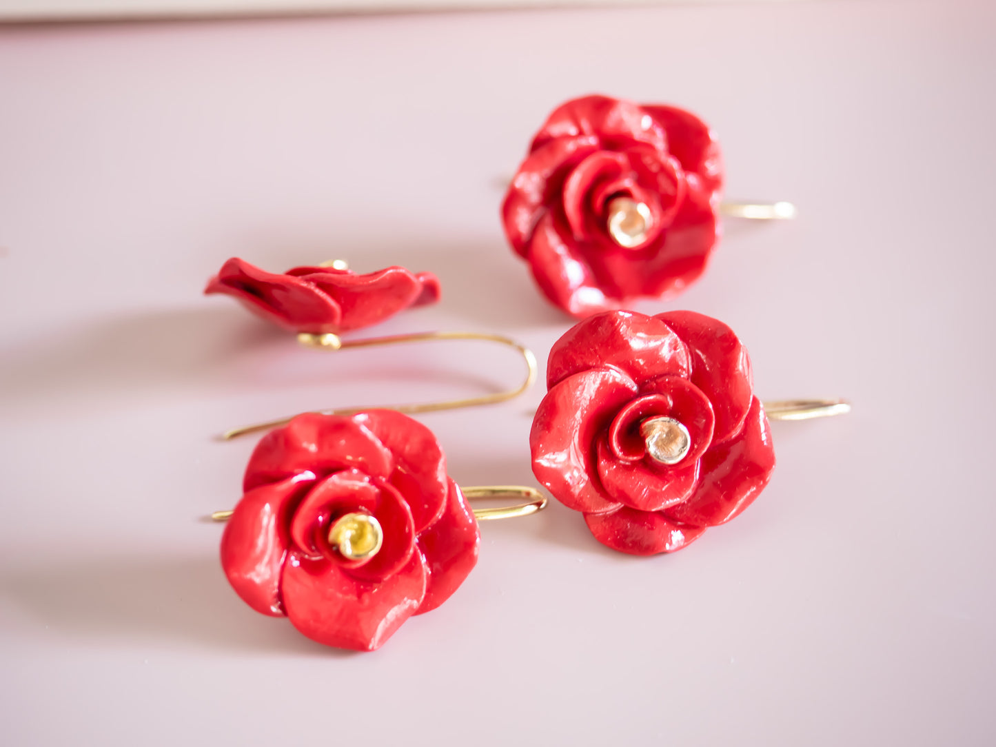 Red Rose Hook Earring