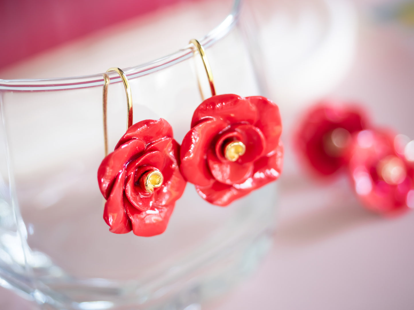 Red Rose Hook Earring