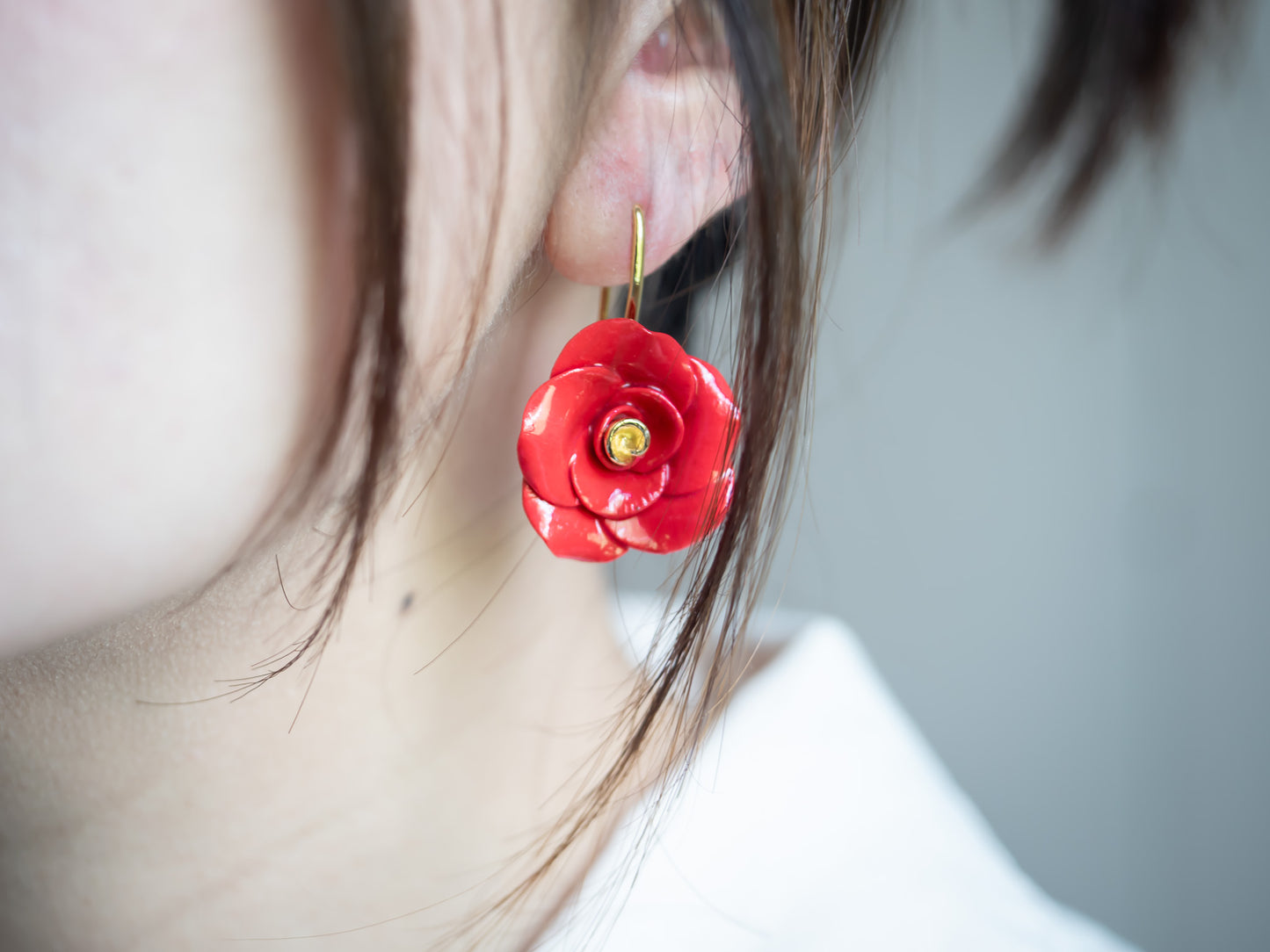 Red Rose Hook Earring